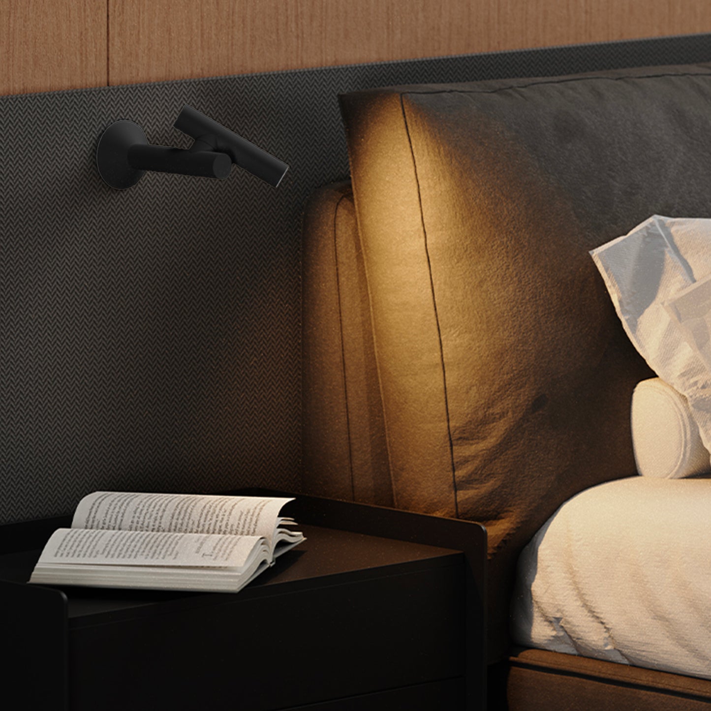 Lampe nomade murale et orientable noire à fixer en aluminium LED blanc chaud dimmable ZOOM WALL BLACK ø8cm