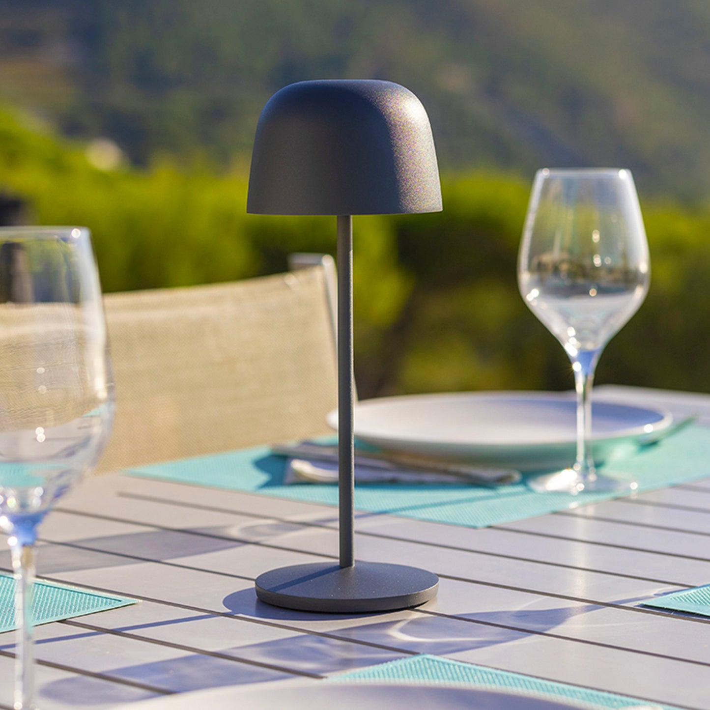 Lot de 6 Lampe de table sans fil LED blanc chaud dimmable SOPHIA ROCK H28cm Gris Anthracite avec plateau de chargement