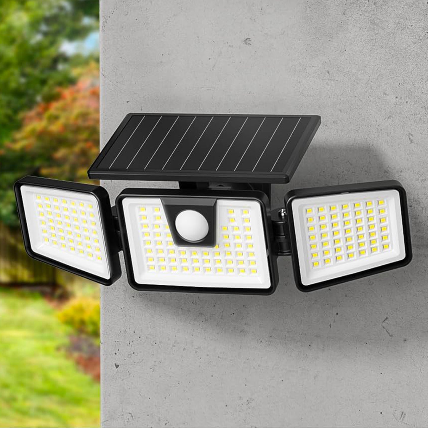 Lot de 4 Spots Solaires à 3 Têtes Noires FALCON - Éclairage LED Puissant Blanc, Orientables avec Détecteur de Mouvement, Idéal pour Sécuriser Jardin, Terrasse et Extérieur (H9.3 cm)