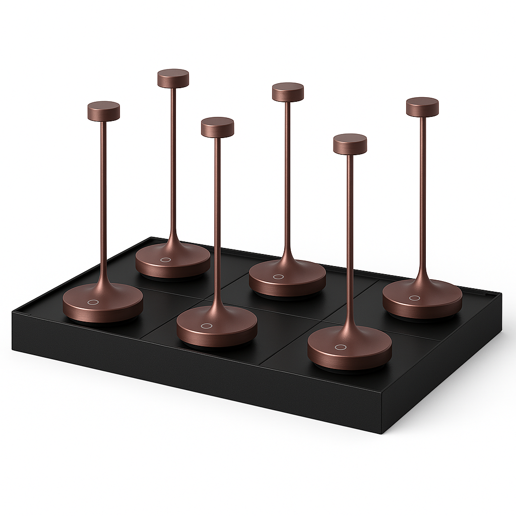 Lot de 6 Lampe de table sans fil LED blanc chaud dimmable RUBY COPPER H25cm Cuivre avec plateau de chargement