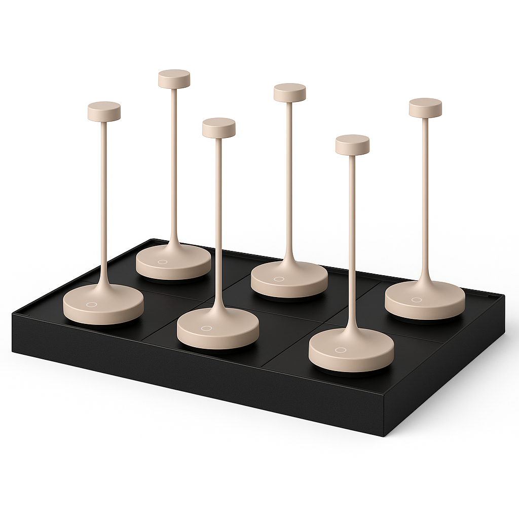 Lot de 6 Lampe de table sans fil LED blanc chaud dimmable RUBY CREAM H25cm Beige avec plateau de chargement