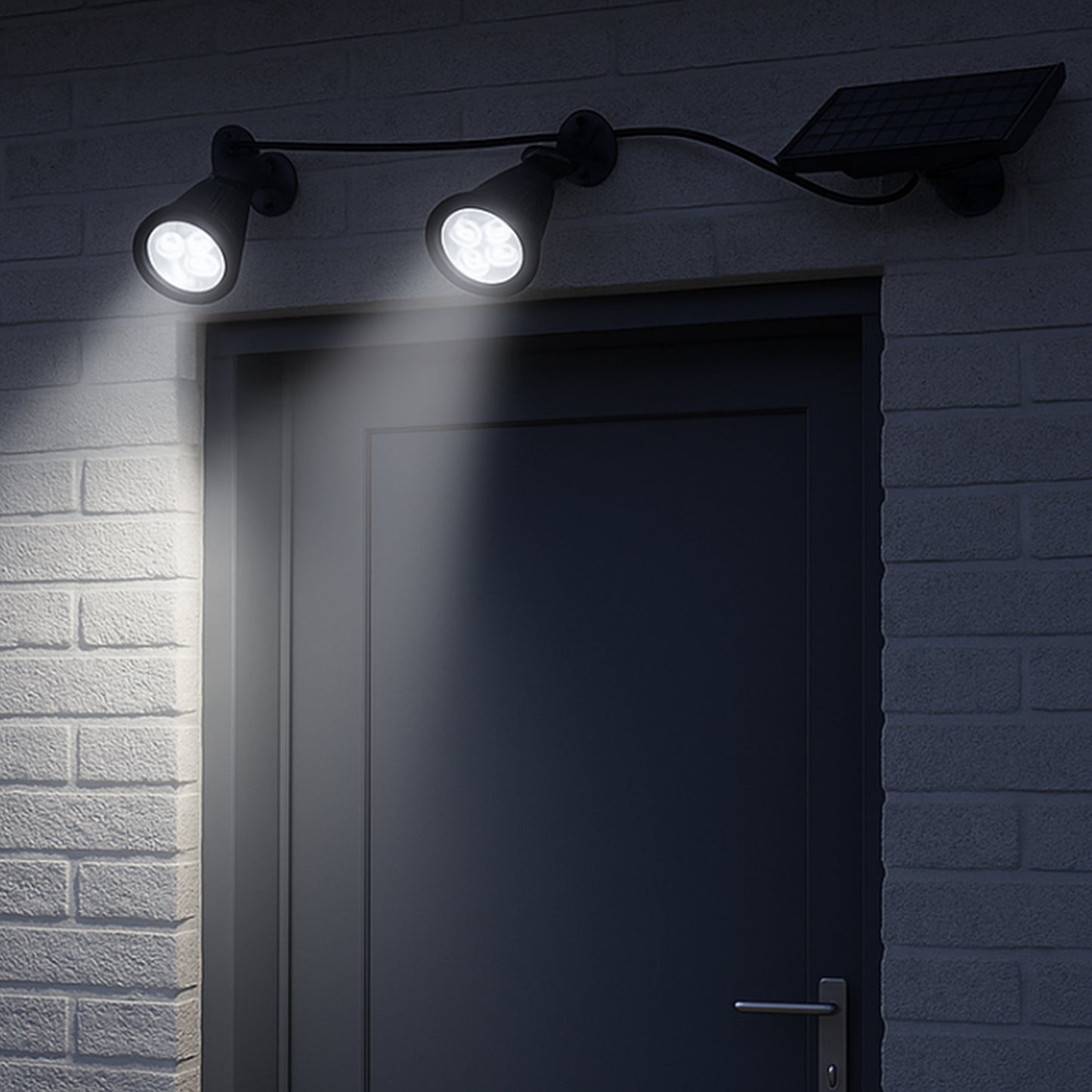 Lot de 2 double spot solaire relié avec panneau solaire déporté 2 en 1 à piquer ou à fixer éclairage puissant LED blanc dimmable FAMILY SPIKY H38cm