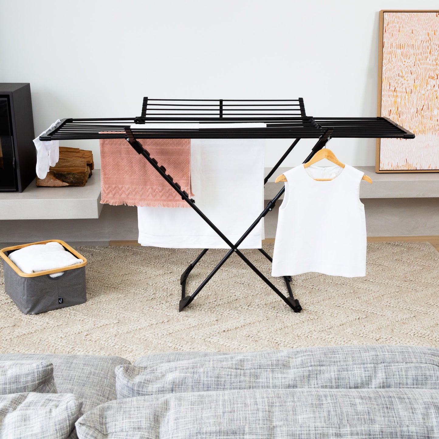 Etendoir à linge Séchoir à linge pliable avec ailes réglables extensibles 27M UMEA Couleur noir en acier inoxydable