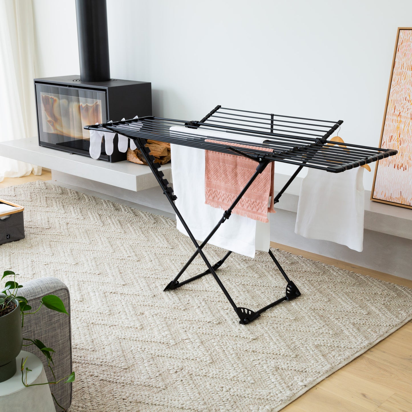 Etendoir à linge Séchoir à linge pliable avec ailes réglables extensibles 27M UMEA Couleur noir en acier inoxydable