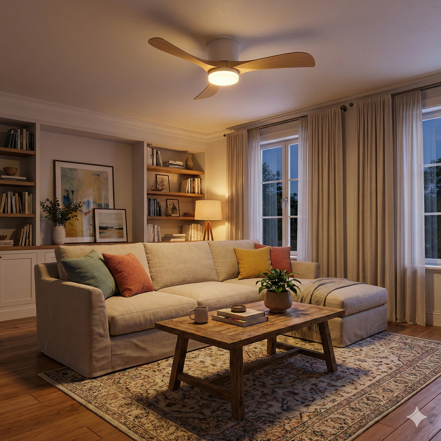 Grand Ventilateur de Plafond ALIYA 132cm avec Éclairage LED 30W Intégré Ventilateur Silencieux pour Grand Salon Séjour et Loft Moteur DC 30W Basse Consommation Réversible Mode Été Hiver avec Télécommande Plafonnier XL 2100 Lumens Blanc et Effet Bois