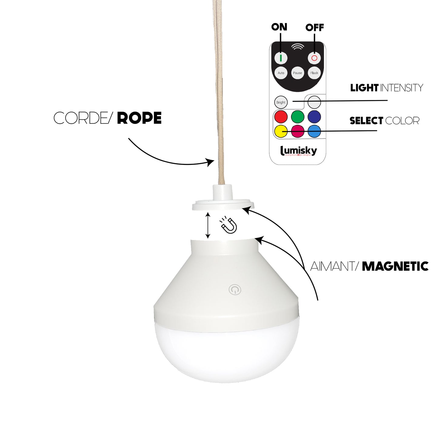 Suspension LAIA NOMAD en bambou naturel style bohème avec ampoule LED blanc/ RGB nomade
