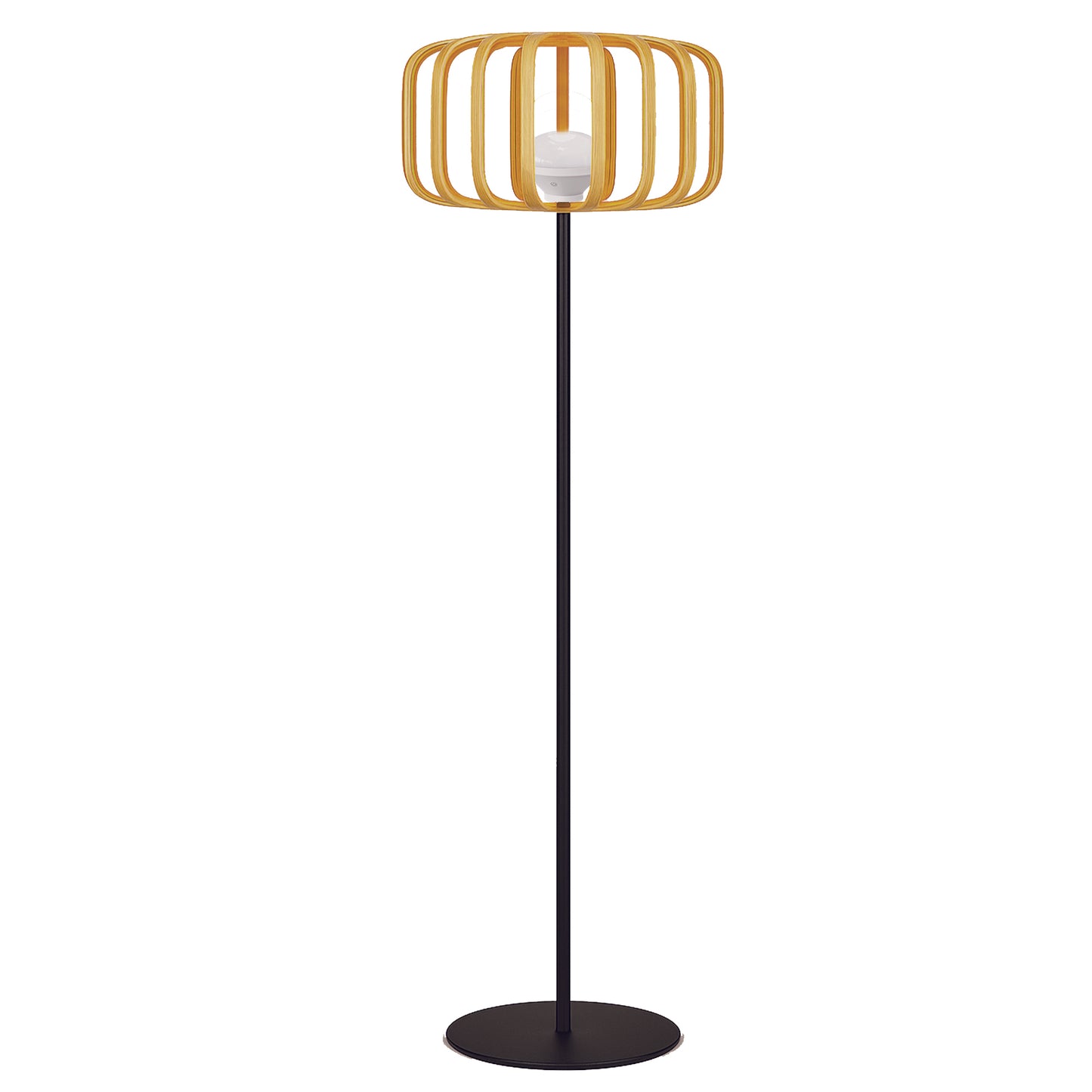 Lampadaire sans fil pied metal LED blanc et multicolore dimmable STANDY BAMBOU en bambou naturel H150cm avec télécommande