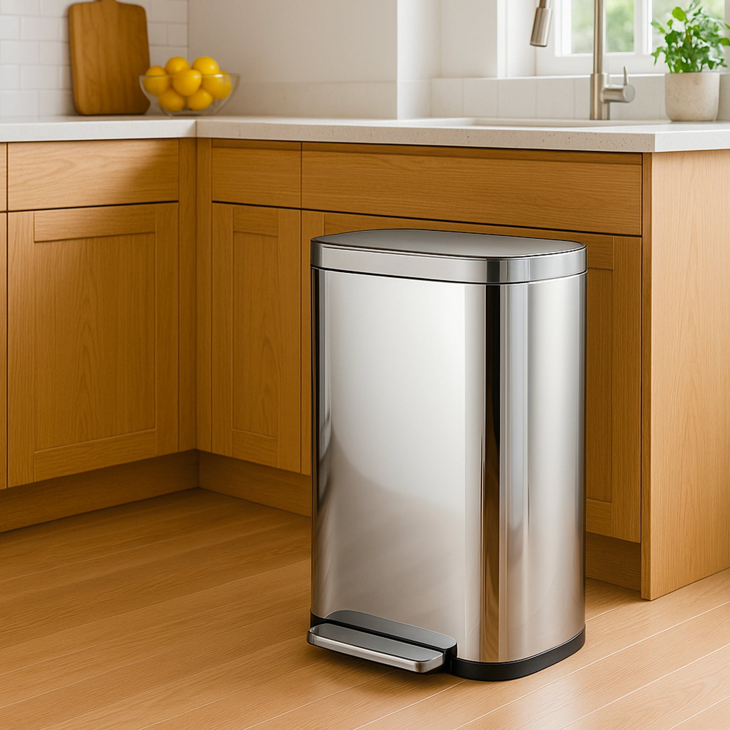 Poubelle de cuisine à pédale tri sélectif recyclage 60L(30L+30L) EMPIRE en acier Inox brossé avec seau