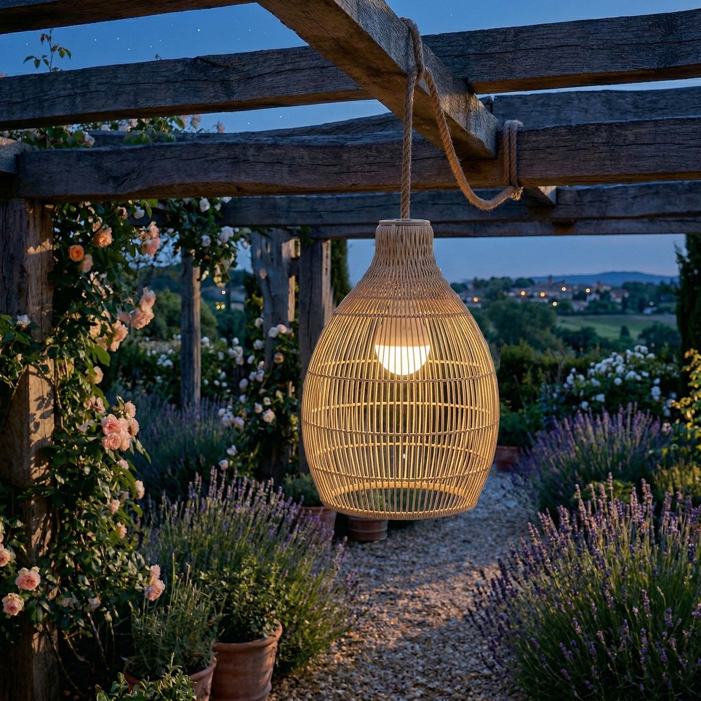 Suspension HOLIDAY NOMAD en poly rotin style bohème avec ampoule LED blanc/RGB nomade