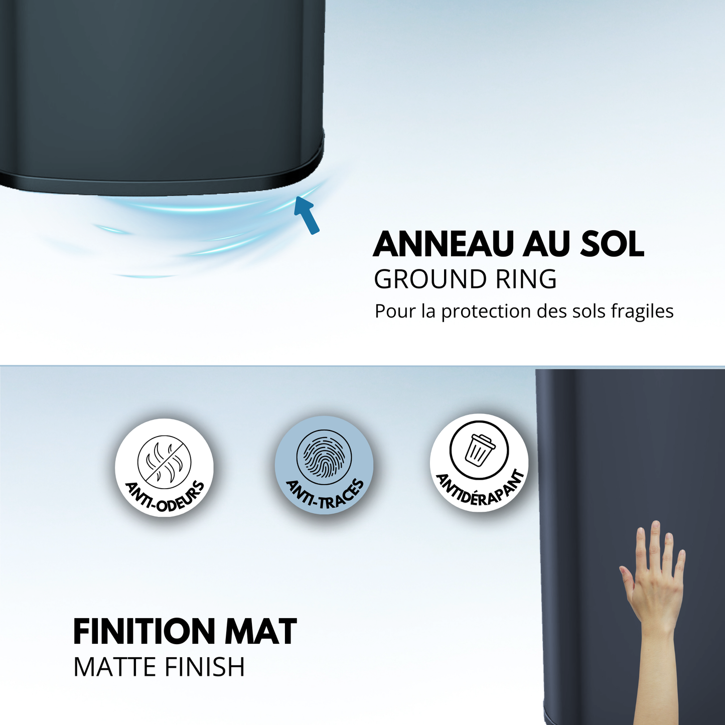 Poubelle cuisine automatique 58L LOGAN en acier INOX Gris Mat