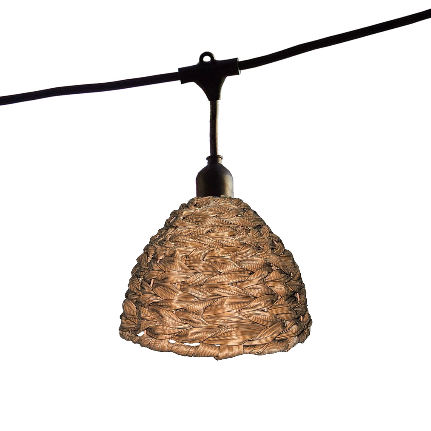 Guirlande lumineuse raccordable d'extérieur avec abat-jour en polyrotin style bohème 7 ampoules à filament douille E27 LED blanc chaud MELLOW LIGHT 6m
