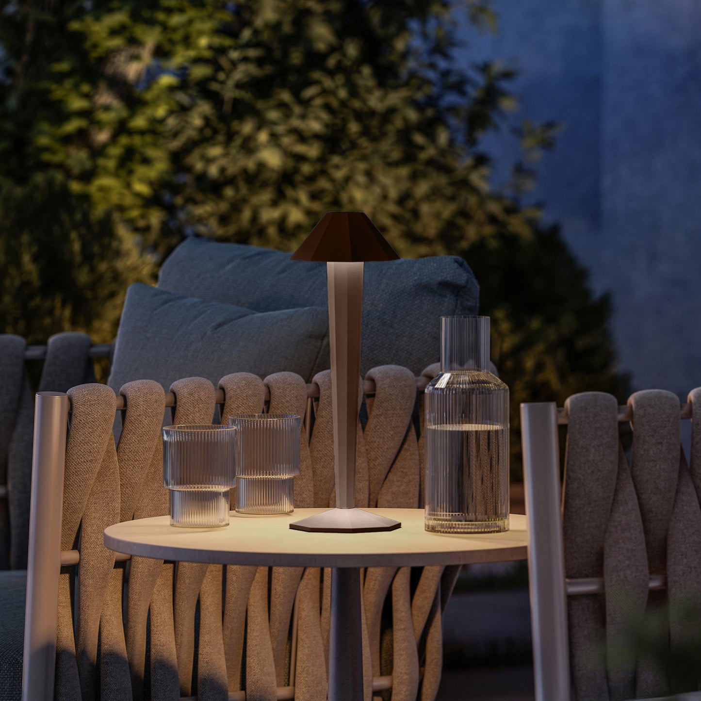 Lampe de table sans fil aluminium touch LED blanc chaud dimmable KRYPTON CORTEN H35 cm