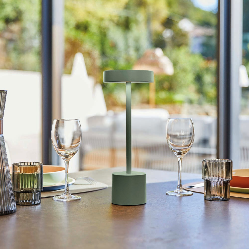 Lot de 2 lampes de table sans fil touch en aluminium vert olive mat LED ROBY OLIVE H30cm
