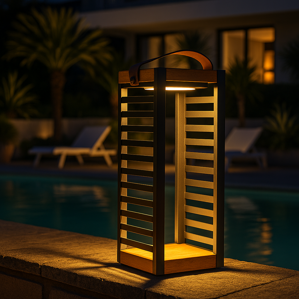 Lanterne solaire décorative avec base LED solaire rechargeable LED blanc chaud FERIAN TALL H50cm