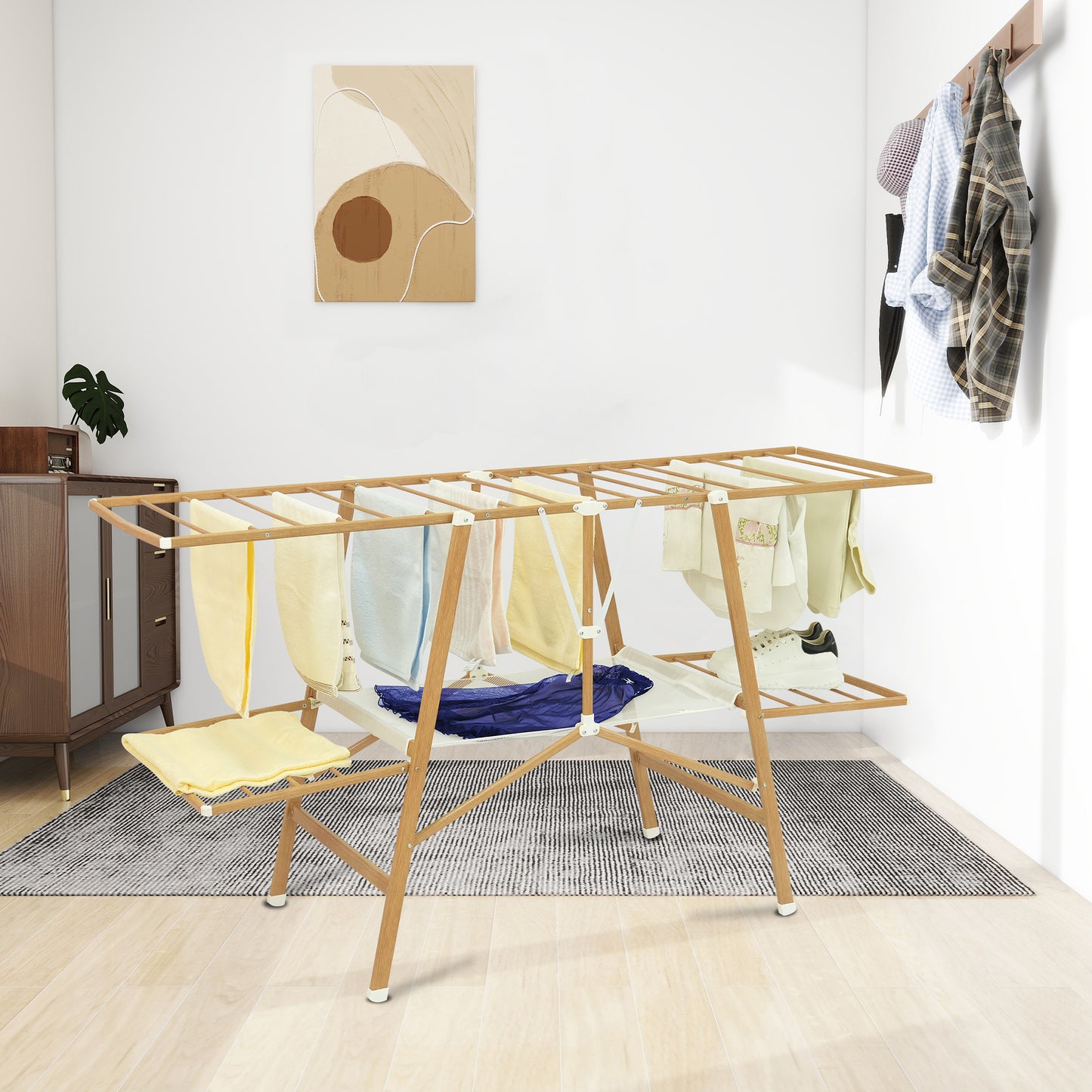 Séchoir à linge pliable étendoir multifonction 20M NAIROBI Couleur bois