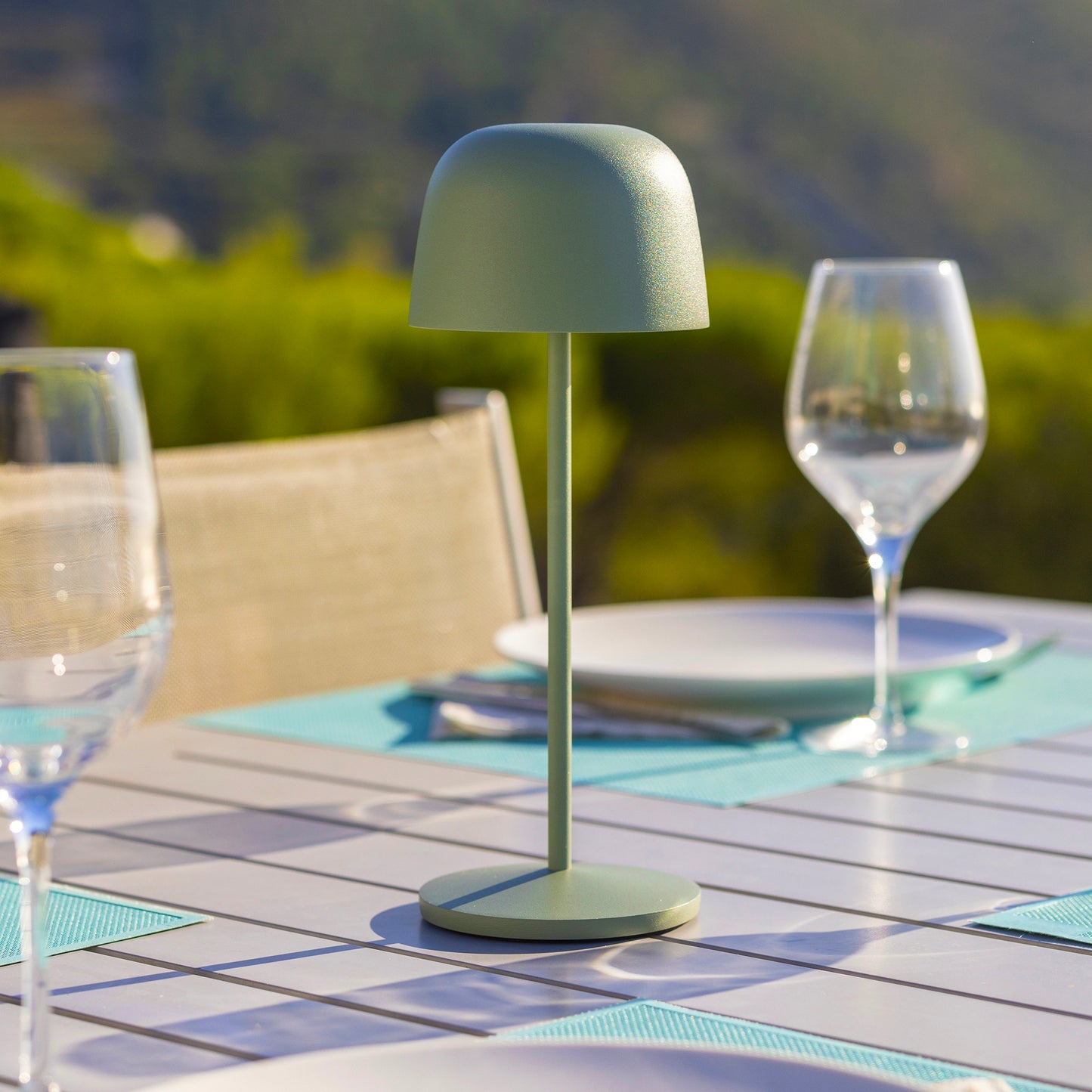 Lot de 6 Lampe de table sans fil LED blanc chaud dimmable SOPHIA OLIVE H28cm Vert Olive avec plateau de chargement