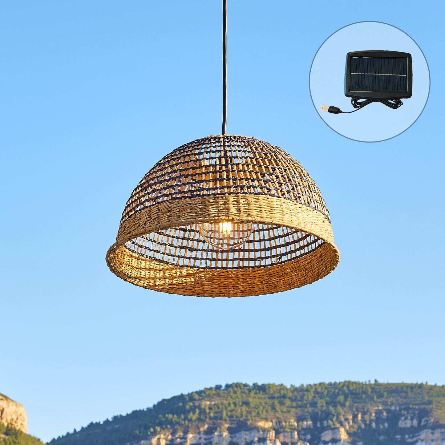 Suspension solaire CESARE SOLAR en herbe marine avec câble hybride secteur et solaire 5m de longueur
