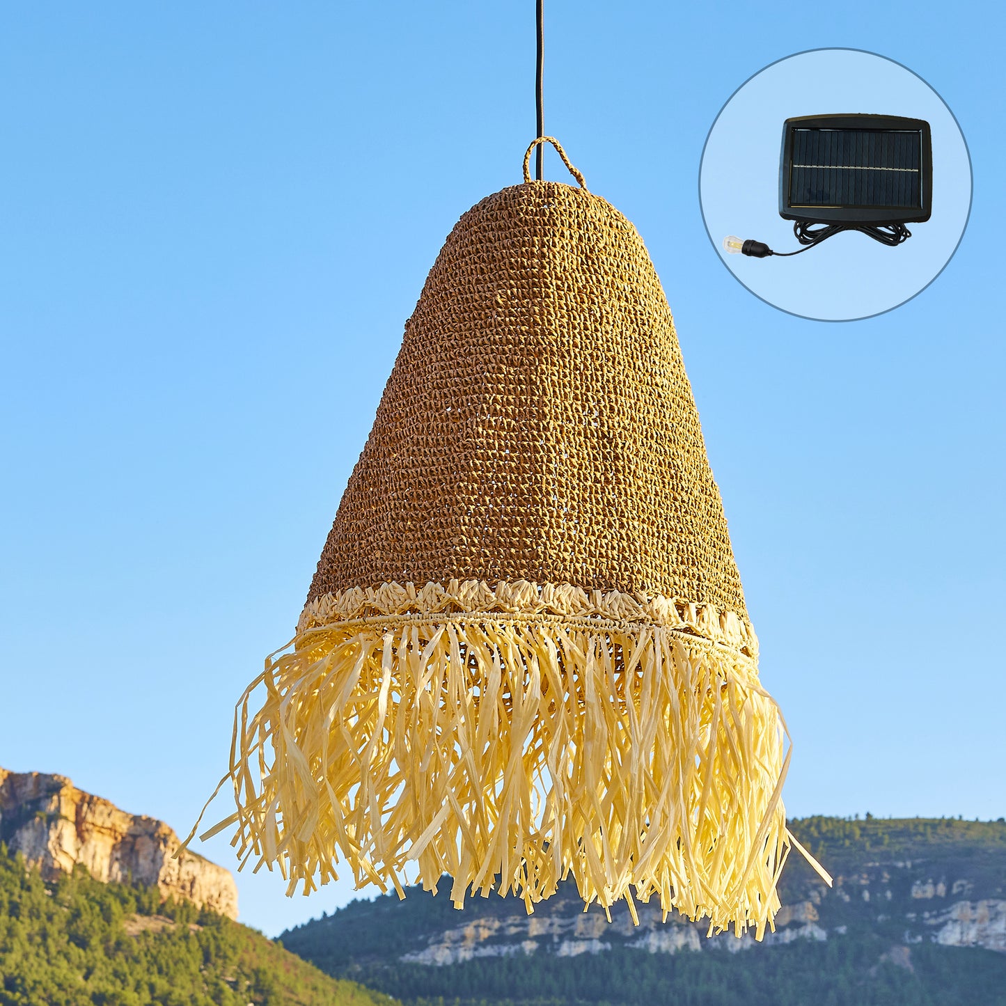 Suspension solaire PALOMA SOLAR en herbe marine avec câble hybride secteur et solaire 5m de longueur