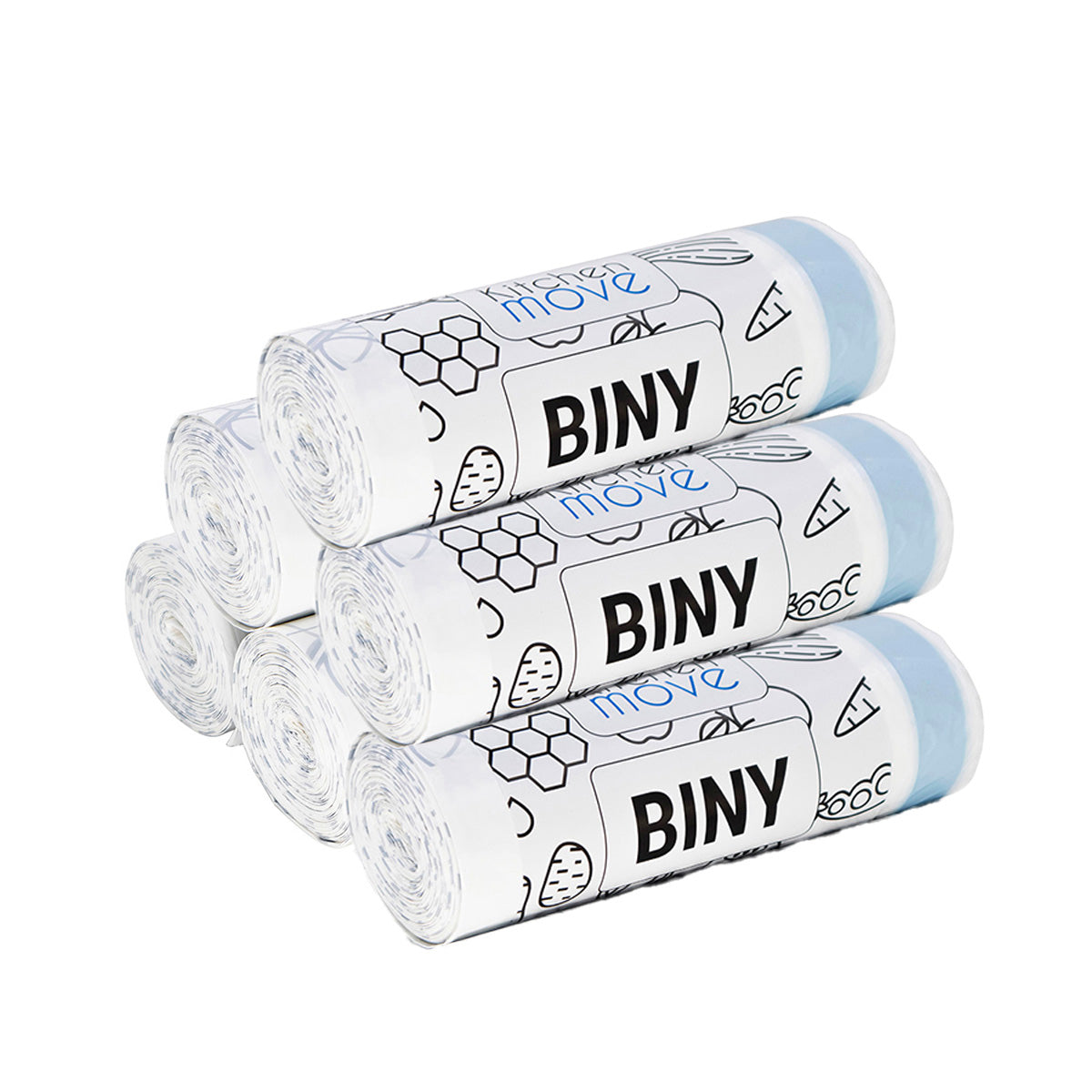 Lot de 120 sacs poubelles blanc 50L 60 x H75 CM BINY Ultra résistant 23 microns avec lien coulissant