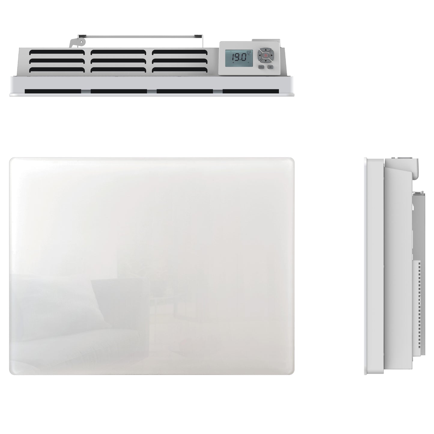 Radiateur électrique à inertie sèche bloc CERAMIQUE + facade VERRE écran LCD 1500W GLASS Norme NF