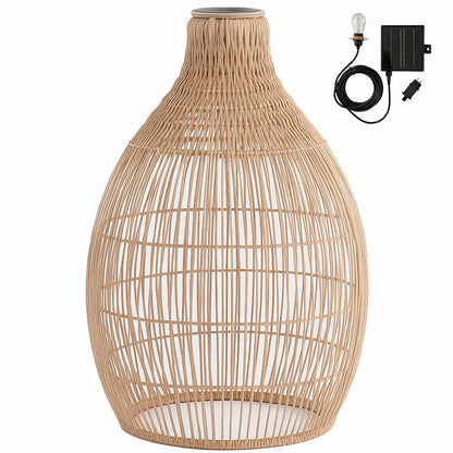 Suspension solaire bohème naturel style vannerie tressée LED blanc chaud HOLIDAY H42cm