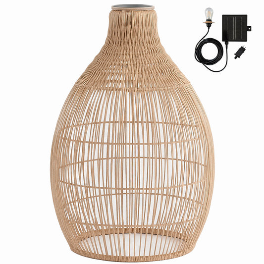 Suspension solaire bohème naturel style vannerie tressée LED blanc chaud HOLIDAY H42cm