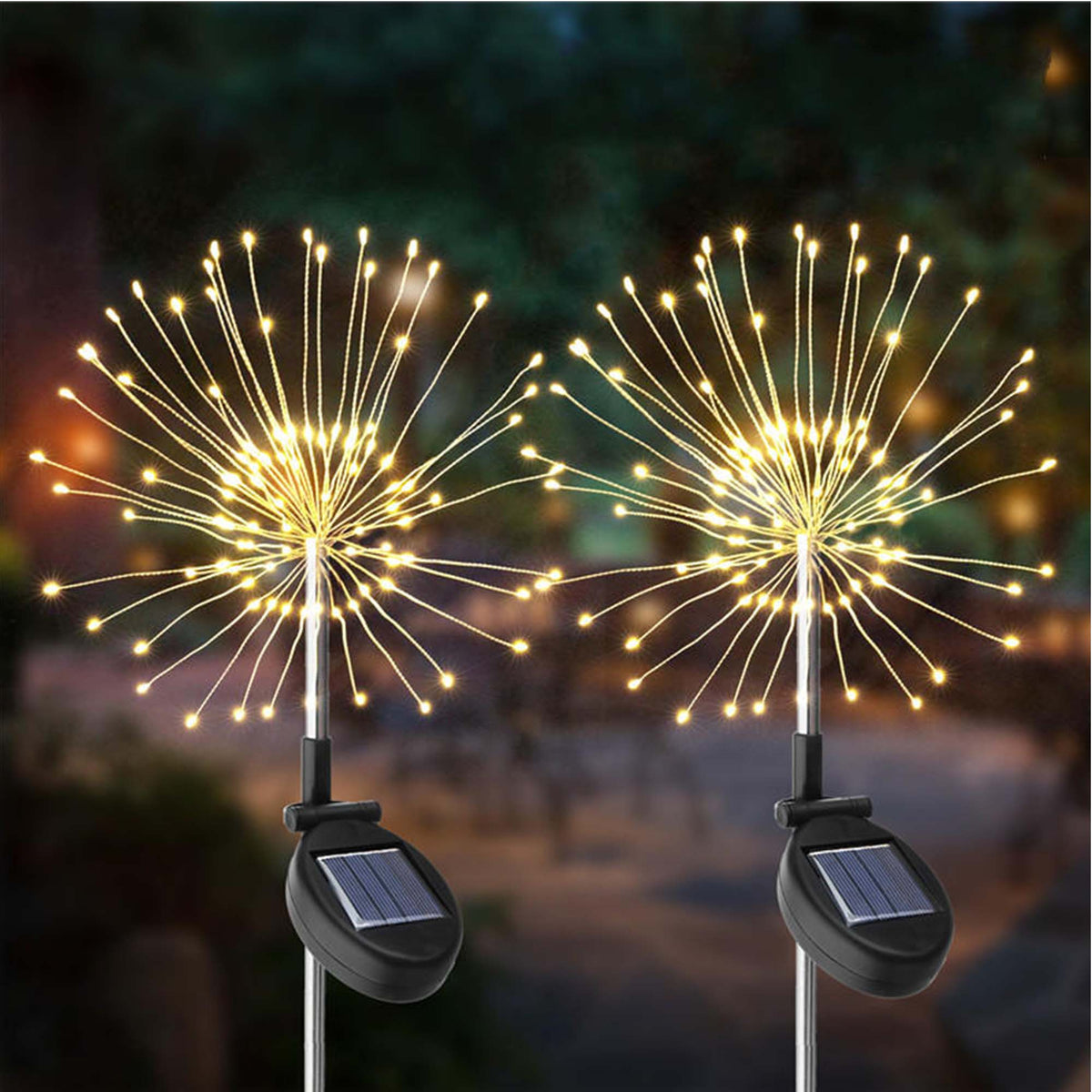 Lot de 4 balises solaires à piquer effet feu d'artifice micro LED blanc chaud 4x FIREWORKS SPIKE H97cm