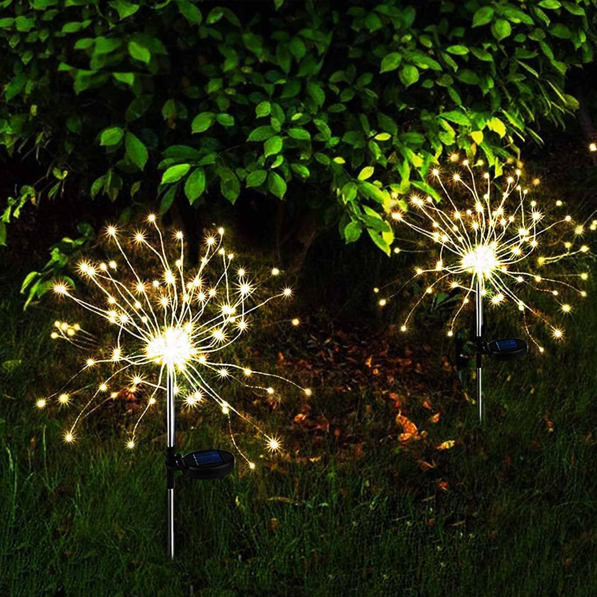 Lot de 4 balises solaires à piquer effet feu d'artifice micro LED blanc chaud 4x FIREWORKS SPIKE H97cm