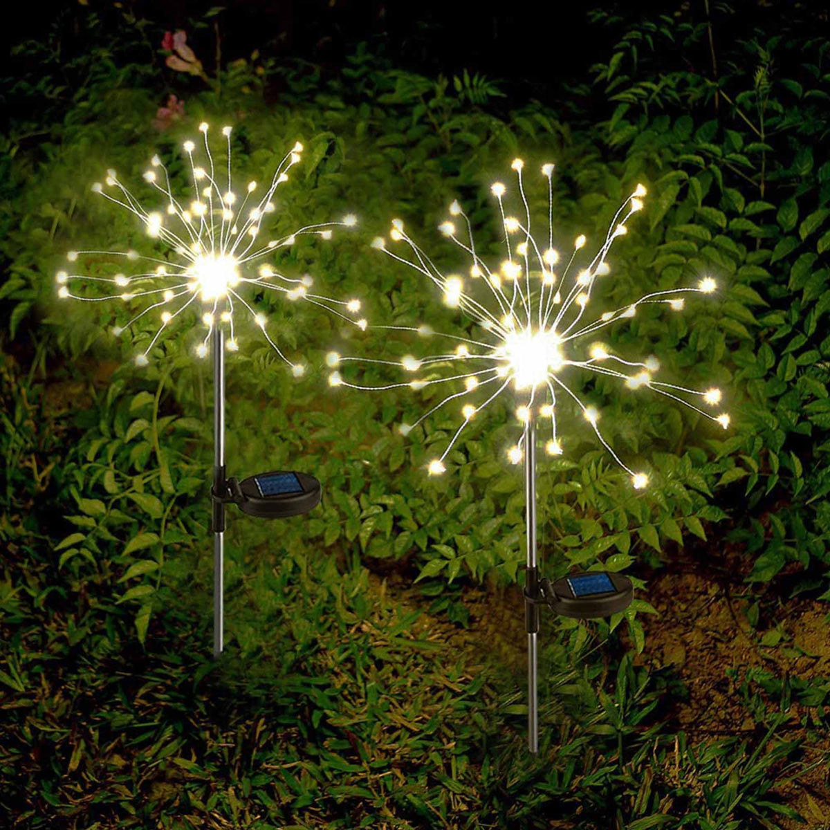 Lot de 4 balises solaires à piquer effet feu d'artifice micro LED blanc chaud 4x FIREWORKS SPIKE H97cm