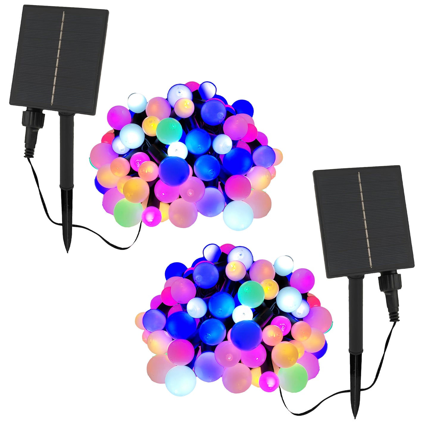Lot de 2 guirlandes lumineuses solaires 100 ampoules rondes multicolores LED BILLY RGB 10.90m