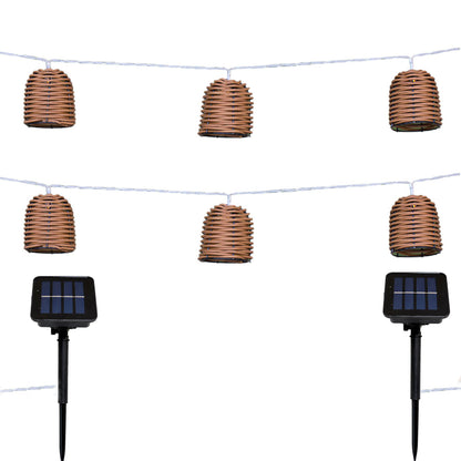 Lot de 2 guirlandes lumineuses solaires 10 abat-jour poly rotin LED blanc chaud FORMENTERA 8m