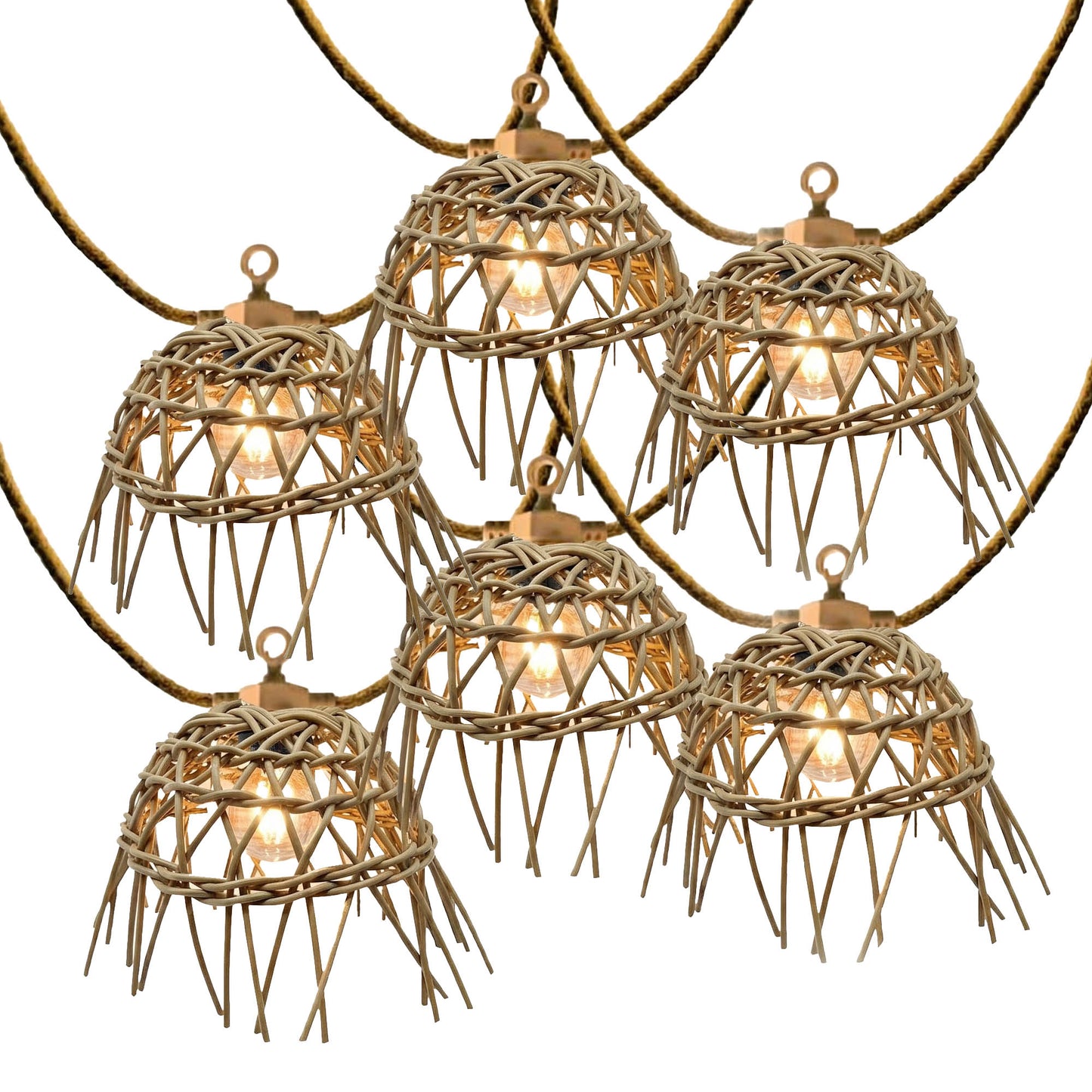Guirlande lumineuse solaire et sur secteur raccordable en corde 20 ampoules transparentes LED blanc chaud dimmable MINI HAWAI LIGHT HYBRID 13m