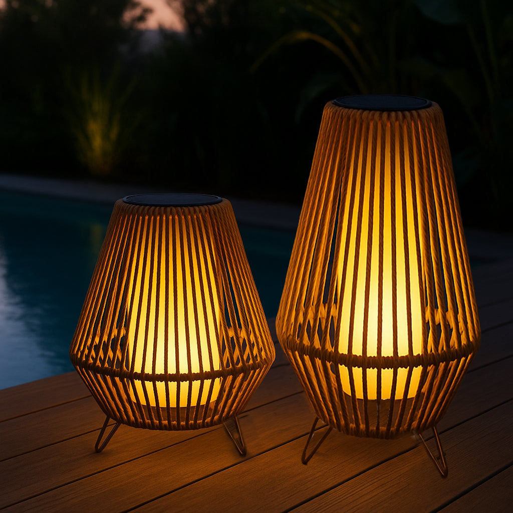 Lanterne solaire décorative avec base LED solaire rechargeable LED blanc chaud SALOMEA TALL H47cm