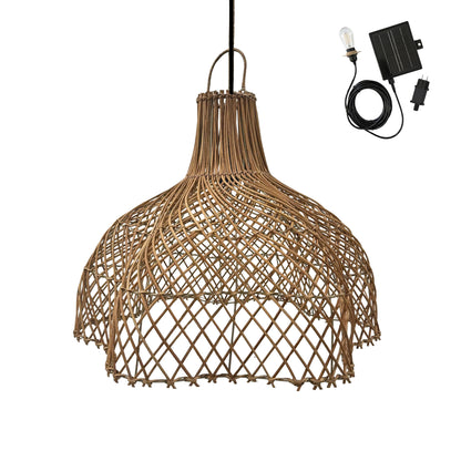 Suspension solaire bohème en rotin naturel style vannerie tressée LED blanc chaud ARIA SOLAR