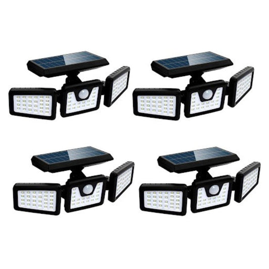 Lot de 4 Spots Solaires à 3 Têtes Noires FALCON - Éclairage LED Puissant Blanc, Orientables avec Détecteur de Mouvement, Idéal pour Sécuriser Jardin, Terrasse et Extérieur (H9.3 cm)