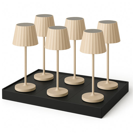 Lot de 6 Lampe de table sans fil LED blanc chaud dimmable ABBY CREAM H29cm Beige avec plateau de chargement
