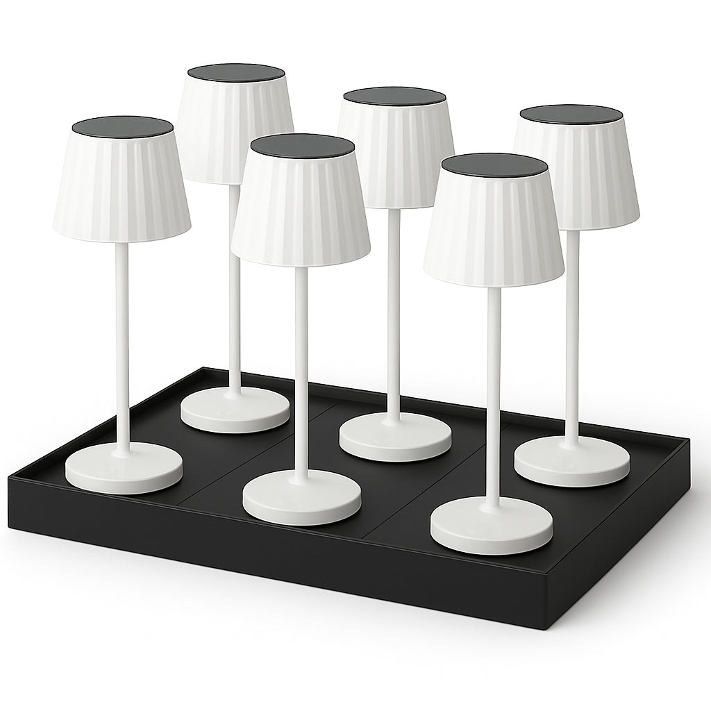 Lot de 6 Lampe de table sans fil LED blanc chaud dimmable ABBY WHITE H29cm Blanc avec plateau de chargement