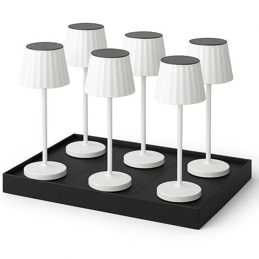 Lot de 6 Lampe de table sans fil LED blanc chaud dimmable ABBY WHITE H29cm Blanc avec plateau de chargement