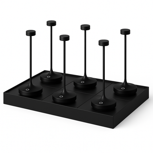 Lot de 6 Lampe de table sans fil LED blanc chaud dimmable RUBY BLACK H25cm Noir avec plateau de chargement