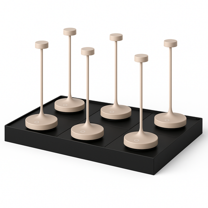 Lot de 6 Lampe de table sans fil LED blanc chaud dimmable RUBY CREAM H25cm Beige avec plateau de chargement