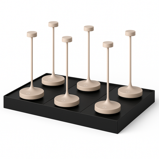 Lot de 6 Lampe de table sans fil LED blanc chaud dimmable RUBY CREAM H25cm Beige avec plateau de chargement