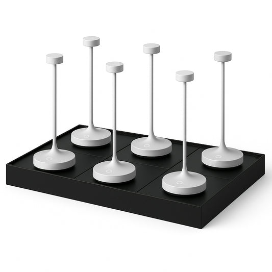 Lot de 6 Lampe de table sans fil LED blanc chaud dimmable RUBY WHITE H25cm Blanc avec plateau de chargement