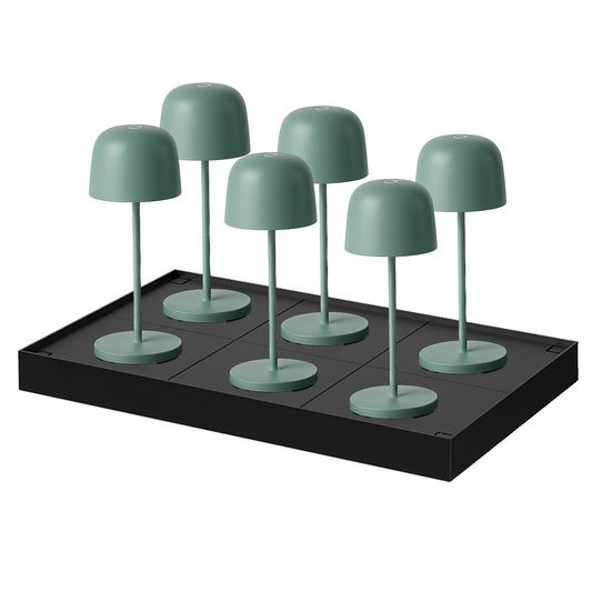 Lot de 6 Lampe de table sans fil LED blanc chaud dimmable SOPHIA OLIVE H28cm Vert Olive avec plateau de chargement
