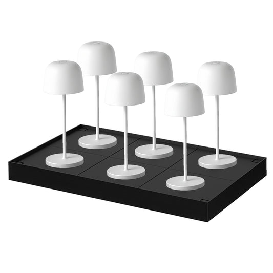Lot de 6 Lampe de table sans fil LED blanc chaud dimmable SOPHIA WHITE H28cm Blanc avec plateau de chargement