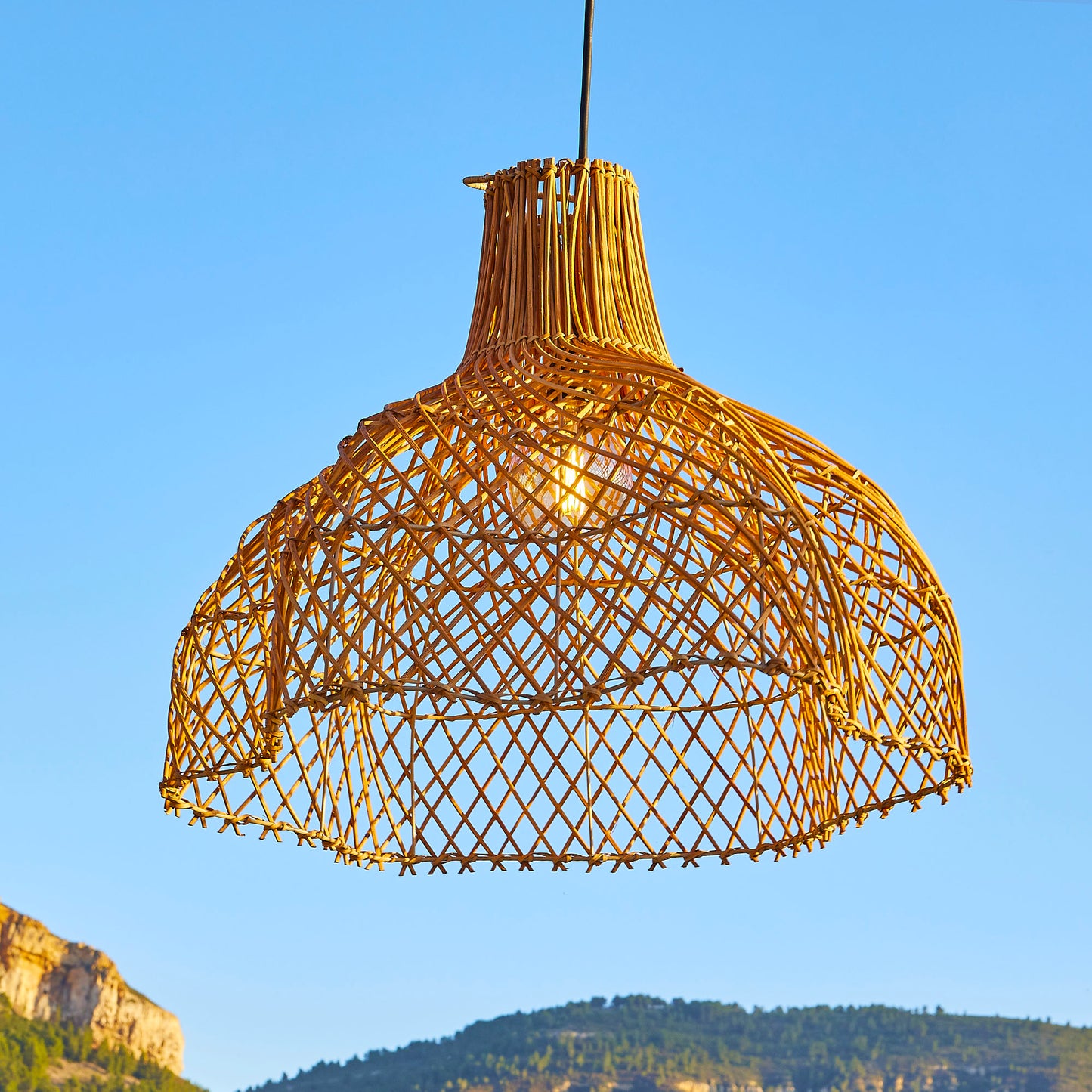 Suspension sur secteur pour l'extérieur ARIA OUTDOOR CABLE en rotin naturel style bohème 5m de longueur de câble