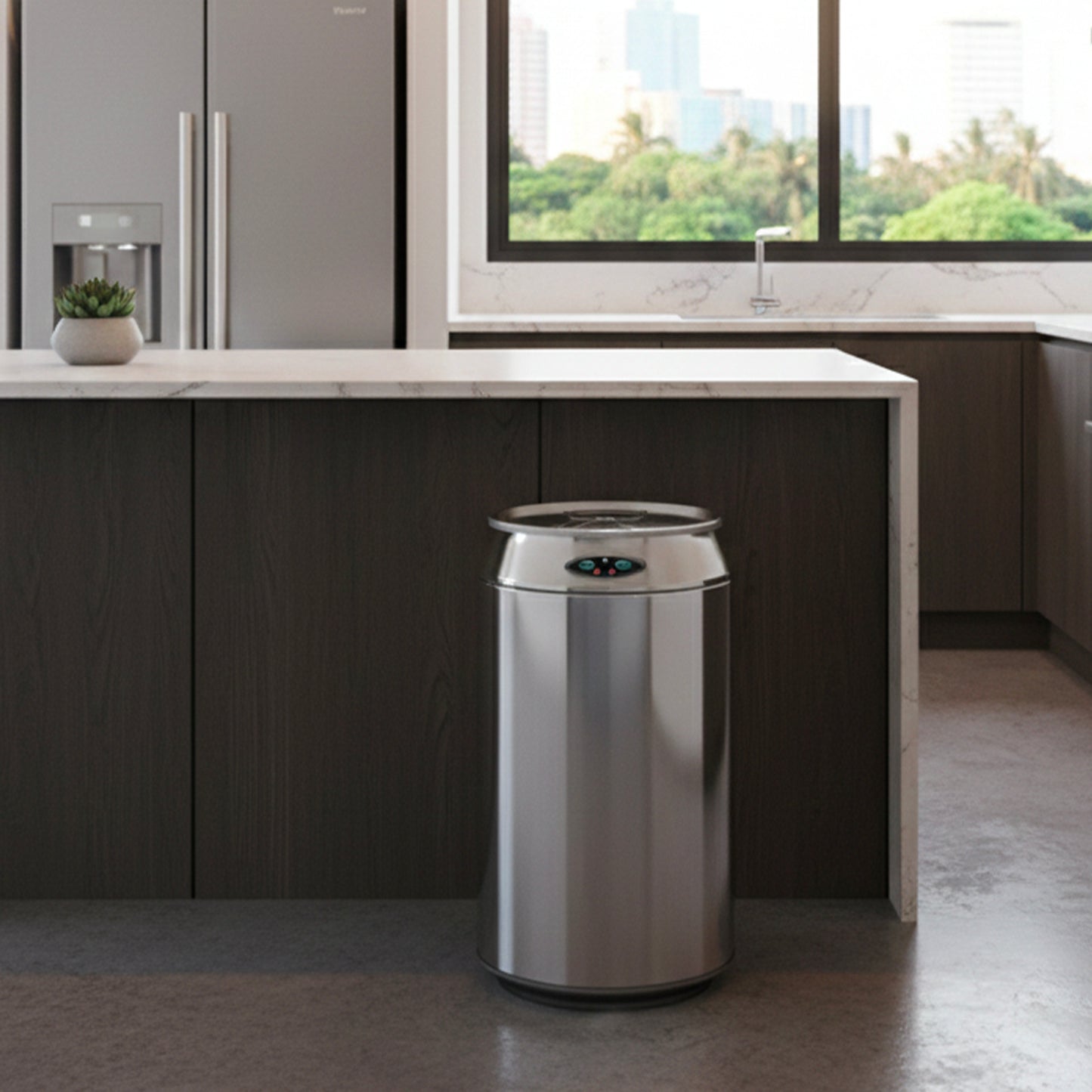 Poubelle de cuisine automatique 30L CAN en acier INOX forme canette avec seau