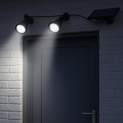 Lot de 2 double spot solaire relié avec panneau solaire déporté 2 en 1 à piquer ou à fixer éclairage puissant LED blanc dimmable FAMILY SPIKY H38cm