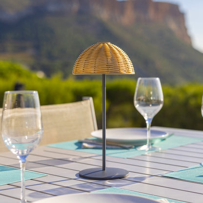 Lampe de table sans fil polyrotin blanc dimmable FAROE H30cm
