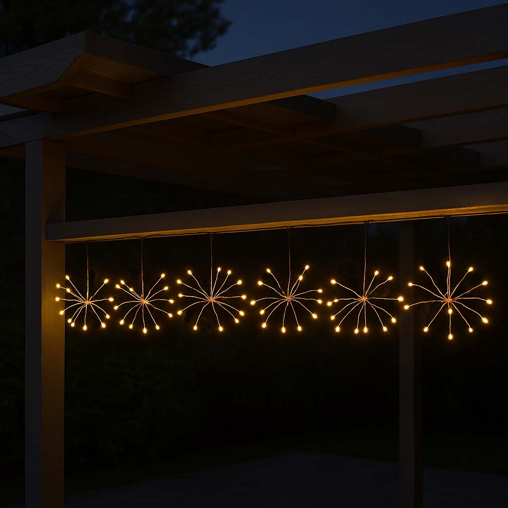 Lot de 2 guirlandes lumineuses solaires effet feu d'artifice 144 micro LED blanc chaud 2x FIREWORKS STRING LIGHT 4.2m
