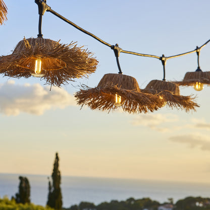 Guirlande lumineuse extérieure raccordable 10.2m avec 14 ampoules LED filament E27 blanc chaud TAHITI LIGHT Abat-jour en paille bohème